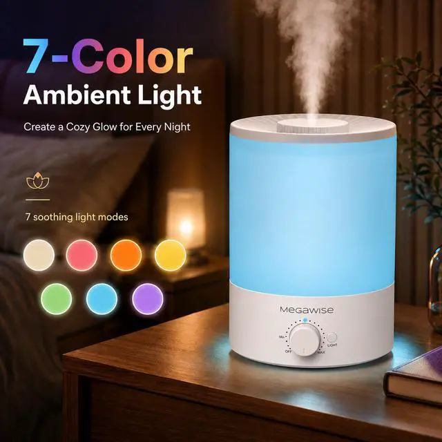 Alt view image 6 of 7 - 3.5L Cool Mist Humidifier with Top Refill, Large Capacity of 3.5L, Easy Safe and Convenient for Home + 7 Night light Colors