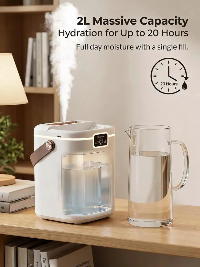 Alt view image 3 of 7 - 2L Cool Mist Humidifiers for Bedroom, 3 Nozzles Quiet Small Humidifier with 4 Mist Modes, Top Fill Desktop Personal Humidifier with Night Light & Auto-Shutoff, Portable USB Powered for Office, Plants