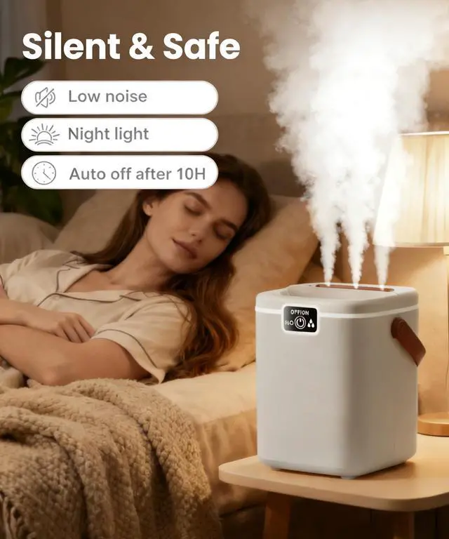 Alt view image 4 of 7 - 2L Cool Mist Humidifiers for Bedroom, 3 Nozzles Quiet Small Humidifier with 4 Mist Modes, Top Fill Desktop Personal Humidifier with Night Light & Auto-Shutoff, Portable USB Powered for Office, Plants