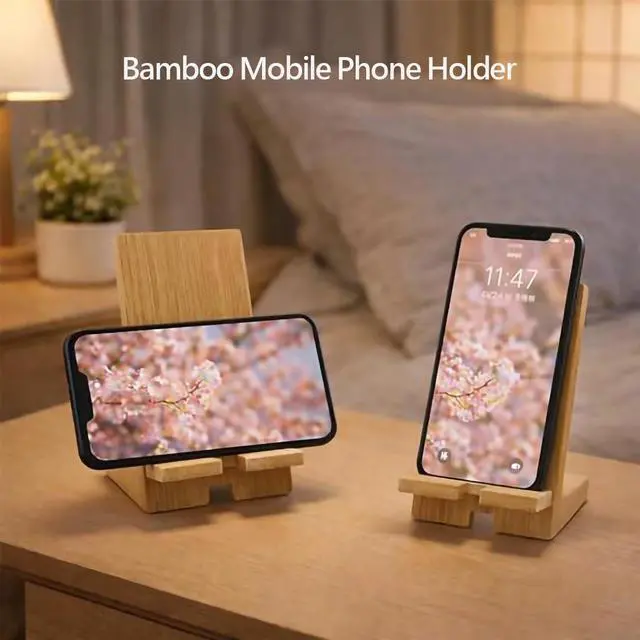 Alt view image 5 of 7 - Bamboo Cool Mist Humidifier with Phone Stand, 400ml Ultrasonic Mini Humidifier, Quiet Desktop with Dual LED Night Light, USB-C Portable, Auto Shut-Off for Bedroom, Office, Travel