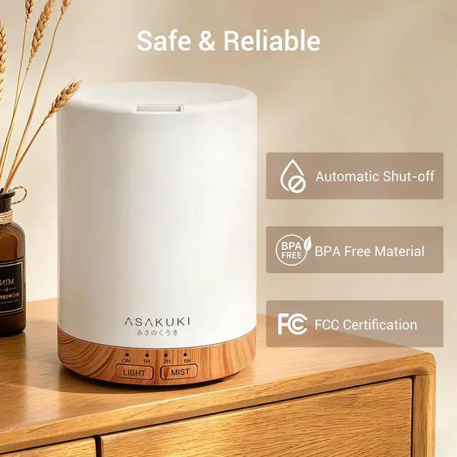 Alt view image 3 of 7 - Essential Oil Diffuser for Home, 300 ml Humidifier with Automatic Shut-Off, Quiet Aromatherapy Diffuser with 7 LED Lights for Living Room, Kitchen, Bedroom, Hotel - Light Brown
