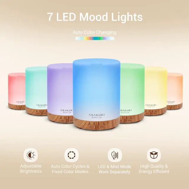 Alt view image 5 of 7 - Essential Oil Diffuser for Home, 300 ml Humidifier with Automatic Shut-Off, Quiet Aromatherapy Diffuser with 7 LED Lights for Living Room, Kitchen, Bedroom, Hotel - Light Brown