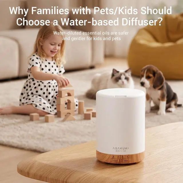 Alt view image 6 of 7 - Essential Oil Diffuser for Home, 300 ml Humidifier with Automatic Shut-Off, Quiet Aromatherapy Diffuser with 7 LED Lights for Living Room, Kitchen, Bedroom, Hotel - Light Brown