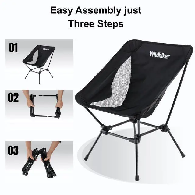 Alt view image 6 of 7 - Lightweight Camping Chair Folding Portable Chair for Adults, 2.16 lbs with Square Base and Carry Bag for Travel, Fishing, Motorcycle, Festival Black