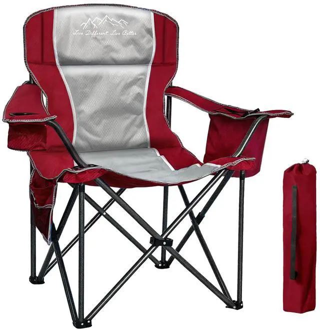 Main image of Camping Chairs for Adults Heavy Duty 500lbs Capacity, High Back Folding Chair with Thickened Steel Frame, Padded Portable Outside Chair with Cooler Bag, Cup Holder & Side Pocket, Red, 1 Pack