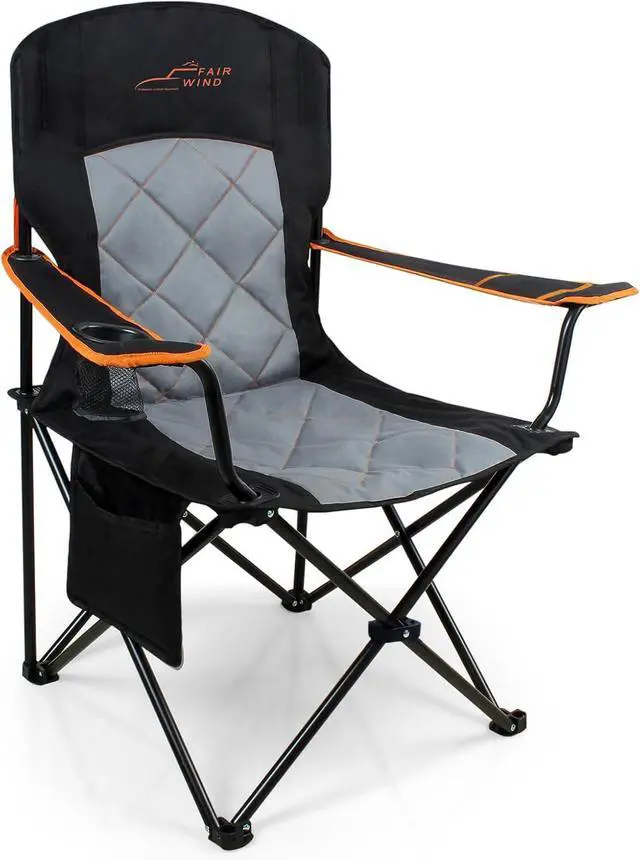 Main image of Oversized Fully Padded Camping Chair, Heavy Duty Quad Fold Chair Arm Chair Support 350 LBS with Cup Holder, Collapsible Lumbar Back Chair Portable for Outdoor, Black