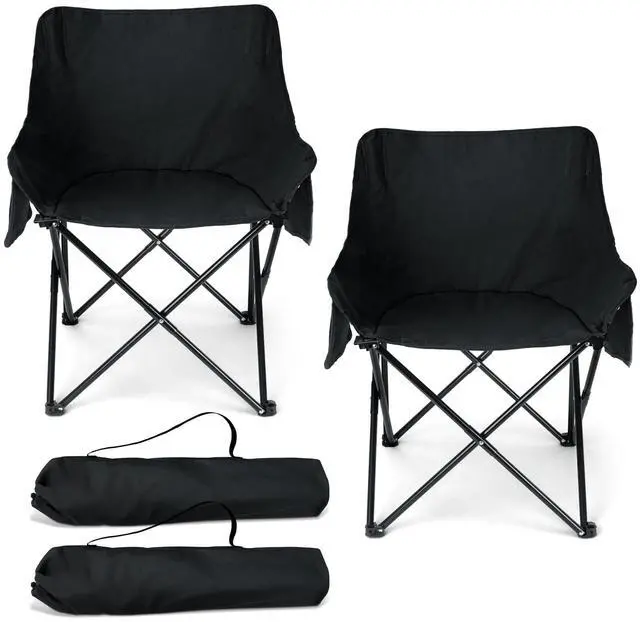 Main image of Camping Chair for Adults, Compact Folding Portable Chairs Set with Side Pockets for Outdoors Fishing, Hiking, Backpacking, Picnic, Beach, Travel, Supports to 250lbs, & Storage Bags (Black)