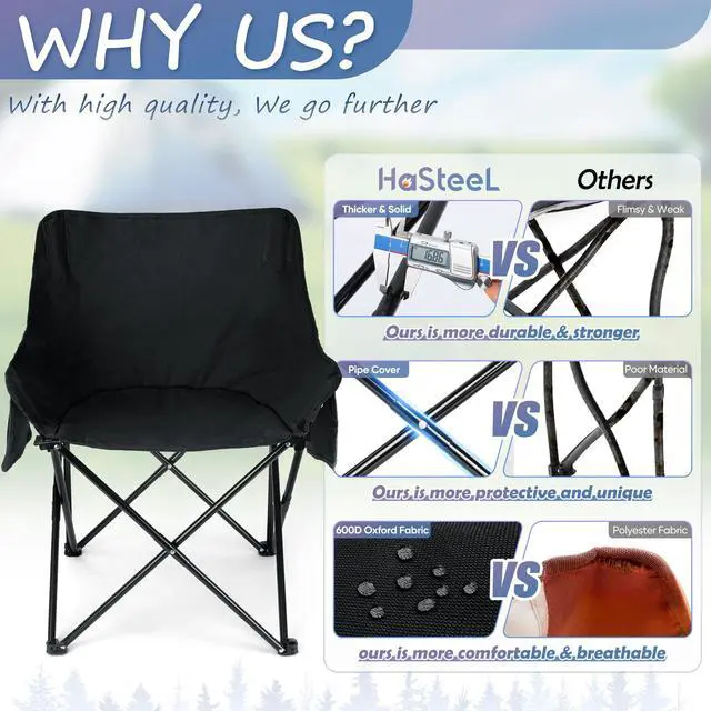 Alt view image 4 of 7 - Camping Chair for Adults, Compact Folding Portable Chairs Set with Side Pockets for Outdoors Fishing, Hiking, Backpacking, Picnic, Beach, Travel, Supports to 250lbs, & Storage Bags (Black)