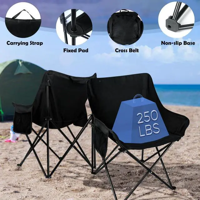 Alt view image 5 of 7 - Camping Chair for Adults, Compact Folding Portable Chairs Set with Side Pockets for Outdoors Fishing, Hiking, Backpacking, Picnic, Beach, Travel, Supports to 250lbs, & Storage Bags (Black)