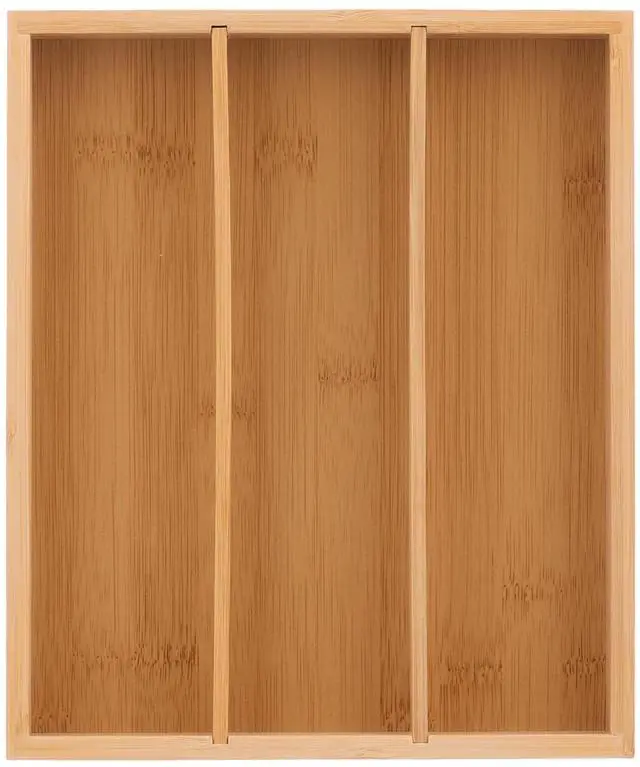 Main image of Wooden Silverware Organizer for Drawer, Bamboo Utensil Drawer Organizers, Kitchen Utensil Organizer Tray with 3 Storage Compartments, Flatware Organizers for Cutlery Flatware "9.84 x 8.27 x 1.57"