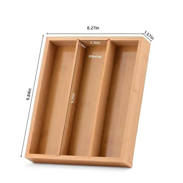 Alt view image 2 of 7 - Wooden Silverware Organizer for Drawer, Bamboo Utensil Drawer Organizers, Kitchen Utensil Organizer Tray with 3 Storage Compartments, Flatware Organizers for Cutlery Flatware "9.84 x 8.27 x 1.57"