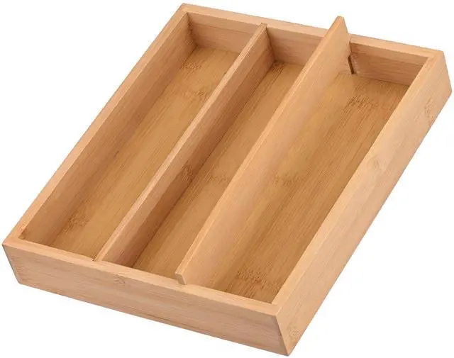 Alt view image 5 of 7 - Wooden Silverware Organizer for Drawer, Bamboo Utensil Drawer Organizers, Kitchen Utensil Organizer Tray with 3 Storage Compartments, Flatware Organizers for Cutlery Flatware "9.84 x 8.27 x 1.57"