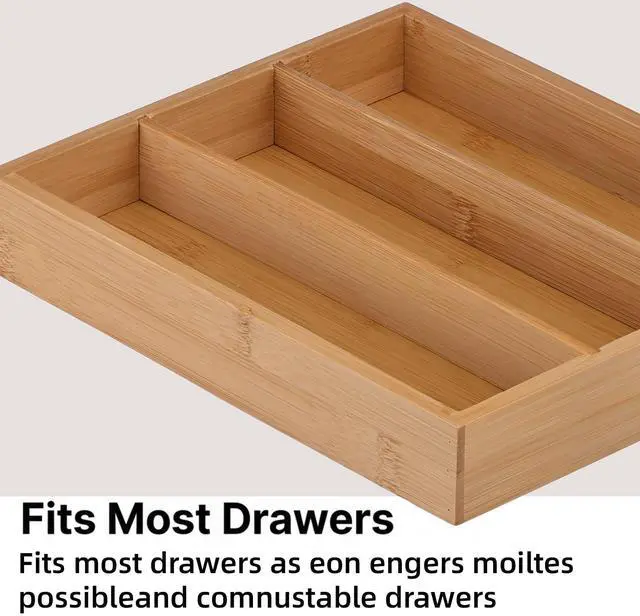 Alt view image 6 of 7 - Wooden Silverware Organizer for Drawer, Bamboo Utensil Drawer Organizers, Kitchen Utensil Organizer Tray with 3 Storage Compartments, Flatware Organizers for Cutlery Flatware "9.84 x 8.27 x 1.57"
