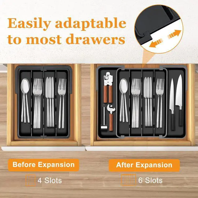 Main image of Silverware Organizer - Expandable Kitchen Drawer Organizer Utensil Holder, BPA Free Flatware and Cutlery Tray for Spoons Forks Knives, Plastic Kitchen Organizer and Storage