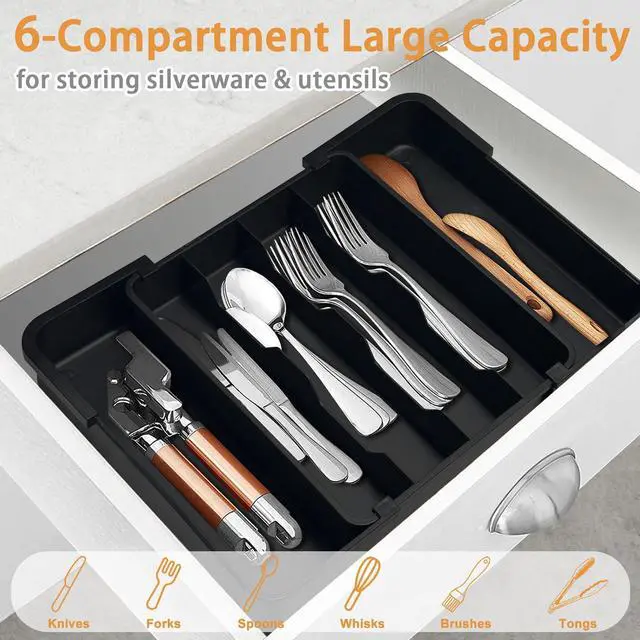 Alt view image 2 of 6 - Silverware Organizer - Expandable Kitchen Drawer Organizer Utensil Holder, BPA Free Flatware and Cutlery Tray for Spoons Forks Knives, Plastic Kitchen Organizer and Storage