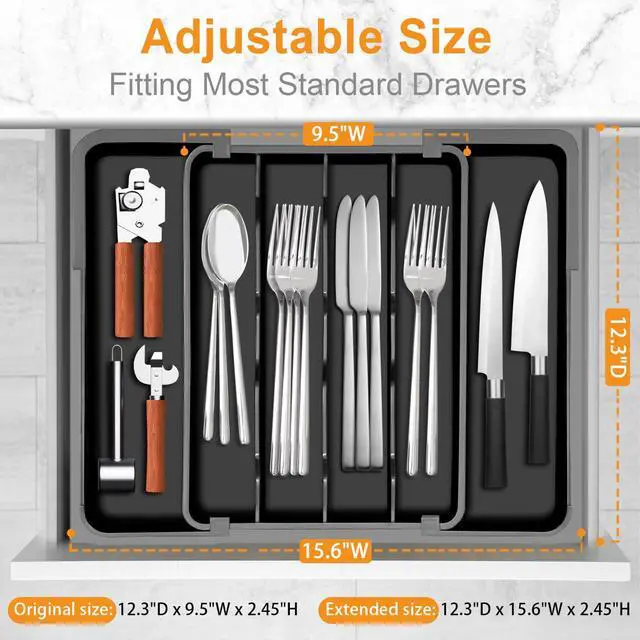 Alt view image 3 of 6 - Silverware Organizer - Expandable Kitchen Drawer Organizer Utensil Holder, BPA Free Flatware and Cutlery Tray for Spoons Forks Knives, Plastic Kitchen Organizer and Storage