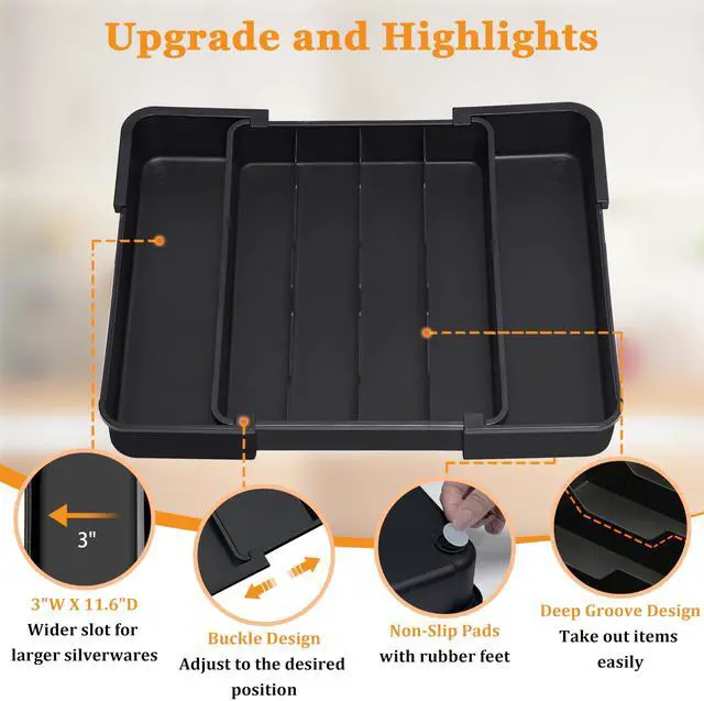 Alt view image 4 of 6 - Silverware Organizer - Expandable Kitchen Drawer Organizer Utensil Holder, BPA Free Flatware and Cutlery Tray for Spoons Forks Knives, Plastic Kitchen Organizer and Storage