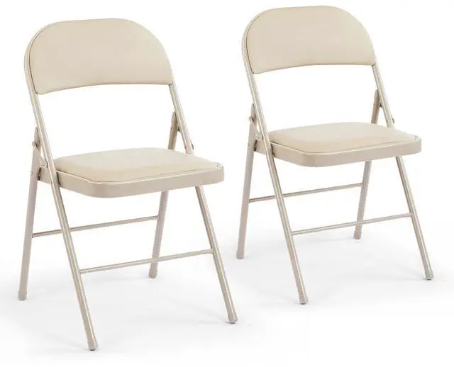 Main image of 2 Pack Leather Padded Folding Chair, Indoor Outdoor Portable Stackable Commercial Seat with Steel Frame, Capacity for Home, Office, Party, Comfy, Kahki