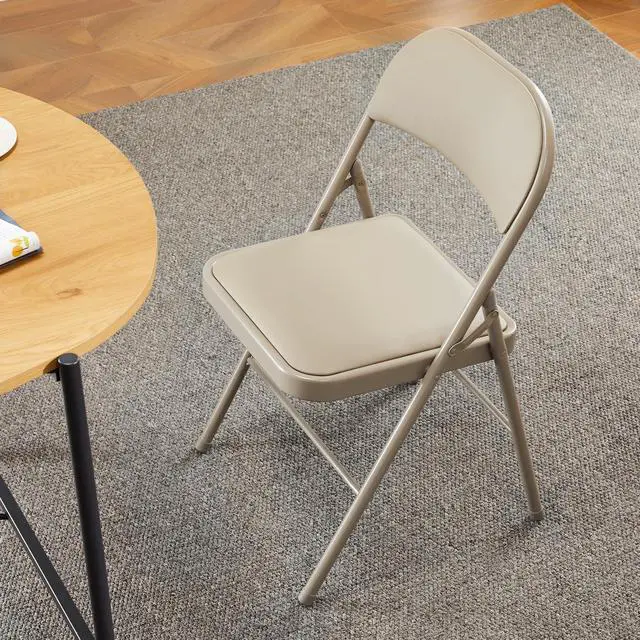 Alt view image 6 of 6 - 2 Pack Leather Padded Folding Chair, Indoor Outdoor Portable Stackable Commercial Seat with Steel Frame, Capacity for Home, Office, Party, Comfy, Kahki