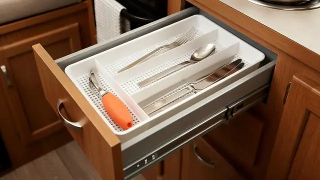 Alt view image 6 of 7 - Small Cutlery, Utensil, Silverware Kitchen Drawer Organizer Tray, White