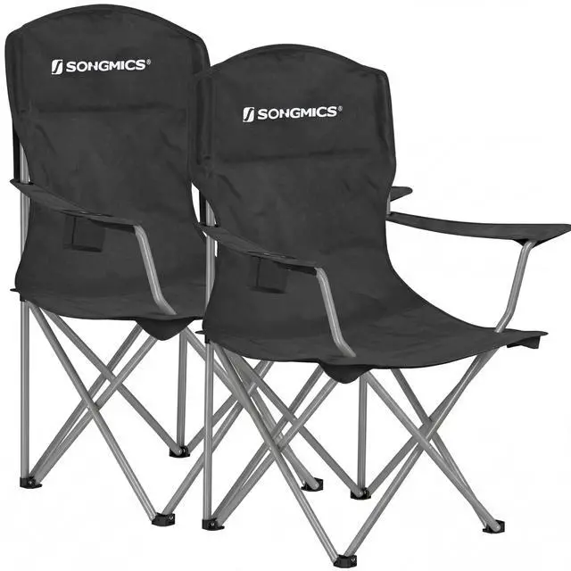 Main image of Set of 2 Folding Camping Chairs, Comfortable, Heavy Duty Structure, Max. Load Capacity 330 lb, Outdoor Chair with Cup Holder, for Camping, Garden, Fishing, Terrace, Black UGCB08BK