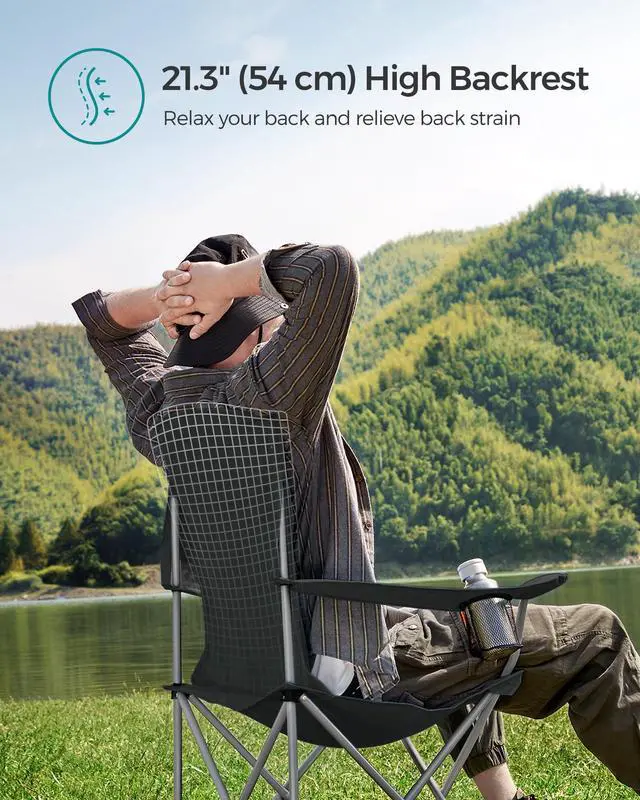 Alt view image 3 of 7 - Set of 2 Folding Camping Chairs, Comfortable, Heavy Duty Structure, Max. Load Capacity 330 lb, Outdoor Chair with Cup Holder, for Camping, Garden, Fishing, Terrace, Black UGCB08BK