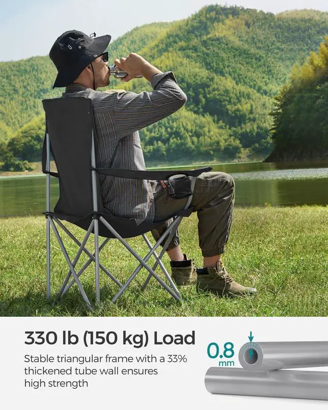 Alt view image 4 of 7 - Set of 2 Folding Camping Chairs, Comfortable, Heavy Duty Structure, Max. Load Capacity 330 lb, Outdoor Chair with Cup Holder, for Camping, Garden, Fishing, Terrace, Black UGCB08BK