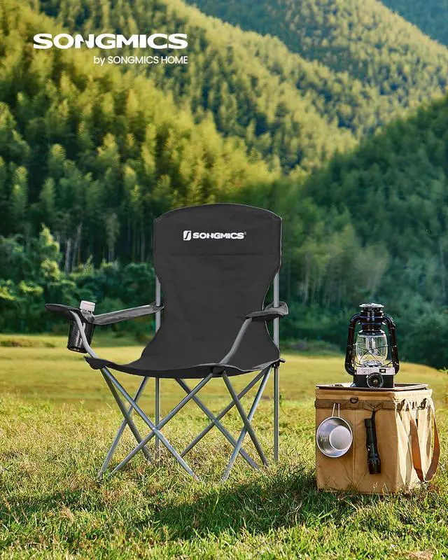 Alt view image 2 of 7 - Set of 2 Folding Camping Chairs, Comfortable, Heavy Duty Structure, Max. Load Capacity 330 lb, Outdoor Chair with Cup Holder, for Camping, Garden, Fishing, Terrace, Black UGCB08BK