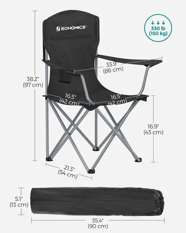 Alt view image 5 of 7 - Set of 2 Folding Camping Chairs, Comfortable, Heavy Duty Structure, Max. Load Capacity 330 lb, Outdoor Chair with Cup Holder, for Camping, Garden, Fishing, Terrace, Black UGCB08BK