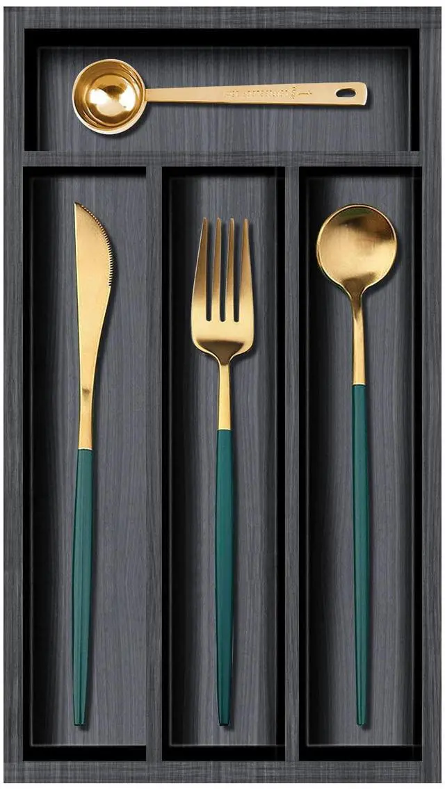 Main image of Small Cutlery Tray Narrow Wooden Silverware Organizer 12"x6.7" Spoon Kitchen Utensil Holder for Drawer Divider Bamboo Cutlery Drawer Organizers Storage Black Wood Silverware Tray Flatware Organizer