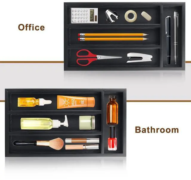Alt view image 6 of 7 - Small Cutlery Tray Narrow Wooden Silverware Organizer 12"x6.7" Spoon Kitchen Utensil Holder for Drawer Divider Bamboo Cutlery Drawer Organizers Storage Black Wood Silverware Tray Flatware Organizer