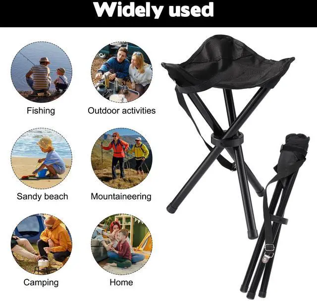 Alt view image 4 of 7 - Travel Folding Camping Stool, 14.6 inches Lightweight Outdoor Tripod Chair and Maximum weight 210 lbs Portable Party Chair Fishing Chairs Seat for Camp Hiking Beach Garden and Painting (Black)