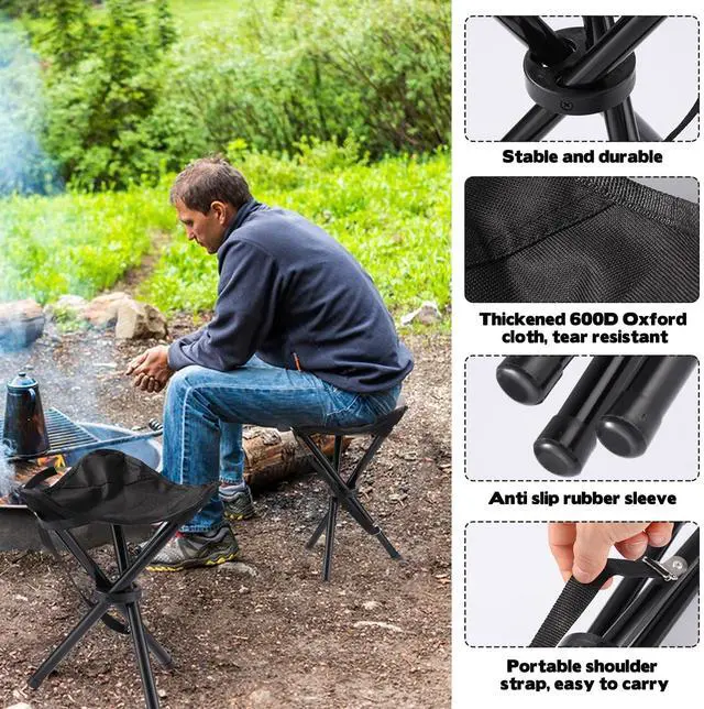 Alt view image 3 of 7 - Travel Folding Camping Stool, 14.6 inches Lightweight Outdoor Tripod Chair and Maximum weight 210 lbs Portable Party Chair Fishing Chairs Seat for Camp Hiking Beach Garden and Painting (Black)