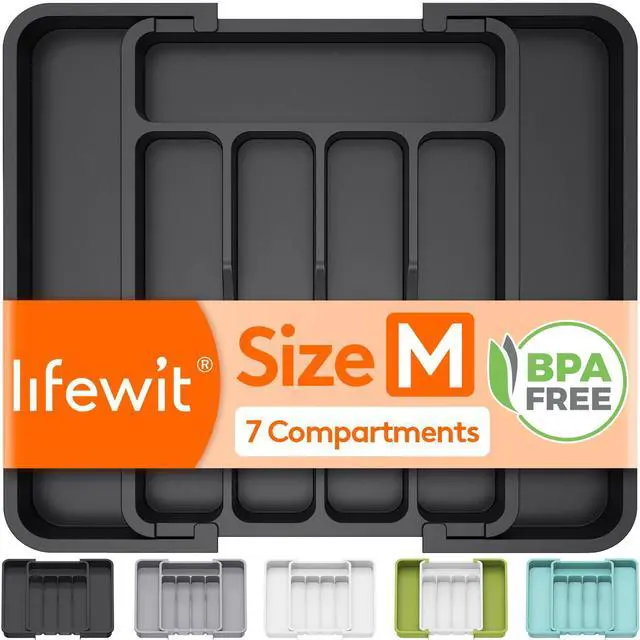 Main image of Silverware Drawer Organizer, Expandable Utensil Tray for Kitchen, BPA Free Flatware and Cutlery Holder, Adjustable Plastic Storage for Spoons Forks Knives, 8.9-14.7 x 12.2", Black
