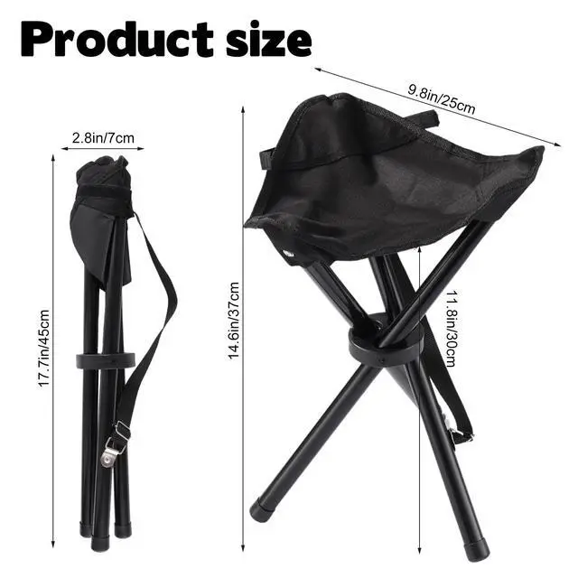 Alt view image 2 of 7 - Travel Folding Camping Stool, 14.6 inches Lightweight Outdoor Tripod Chair and Maximum weight 210 lbs Portable Party Chair Fishing Chairs Seat for Camp Hiking Beach Garden and Painting (Black)