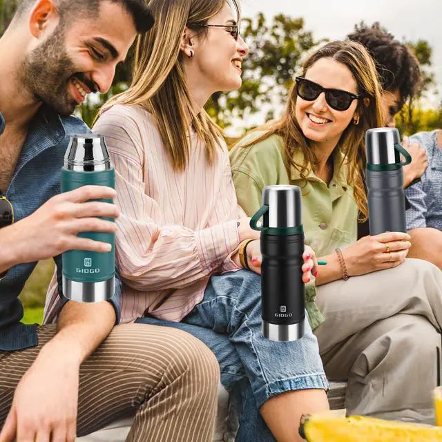 Alt view image 6 of 6 - Vacuum Insulated Water Bottle Thermo Water Flask with Cup 680ml/23oz Stainless Steel Thermal Water Bottles Thermo for Hot and Cold Drinks Coffee Water(Black,Single)