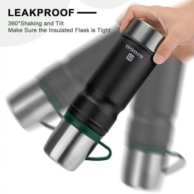 Alt view image 3 of 6 - Vacuum Insulated Water Bottle Thermo Water Flask with Cup 680ml/23oz Stainless Steel Thermal Water Bottles Thermo for Hot and Cold Drinks Coffee Water(Black,Single)