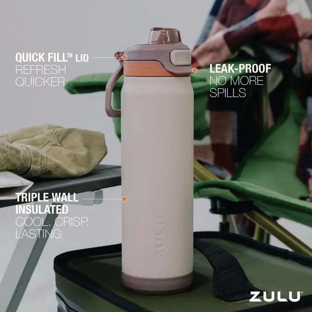 Alt view image 3 of 7 - Powerfill Pro 24oz Stainless Steel Water Bottle with Quick Fill Lid, Triple Walled Vacuum Insulated Metal, Leak Proof Locking Lid, Sip and Chug, Reusable BPA Free, Driftwood
