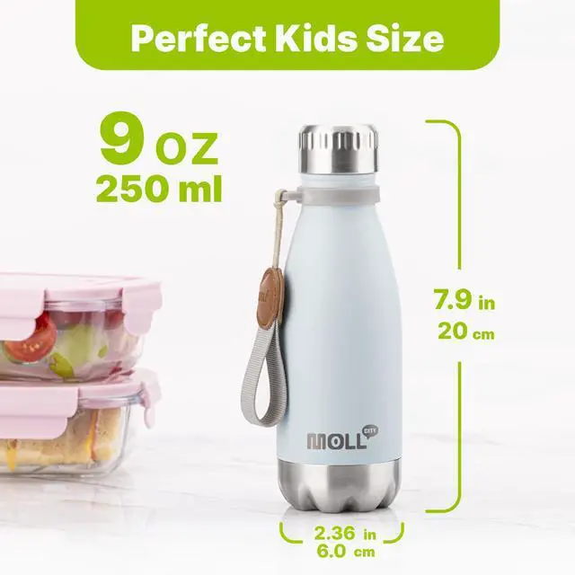 Alt view image 4 of 7 - 9 oz Water Bottle for Kids-Small Stainless Steel Water Bottle for School Vacuum Insulated Metal Leak Proof Cola Shape Water Flask for Boys Girls(Baby Blue)