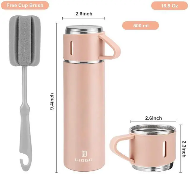 Alt view image 2 of 7 - Stainless Steel Thermo 500ml/16.9oz Vacuum Insulated Bottle with Cup for Coffee Hot drink and Cold drink water flask.(Pink,Set)