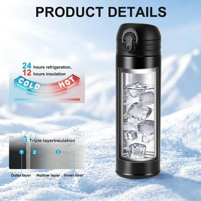 Alt view image 3 of 7 - Thermos Double Wall Vacuum Kids Water Bottle,with Snap-On Lid and Locking Ring Insulated Water Bottle BPA Free Suitable for Schools and Travel 16 Oz Black