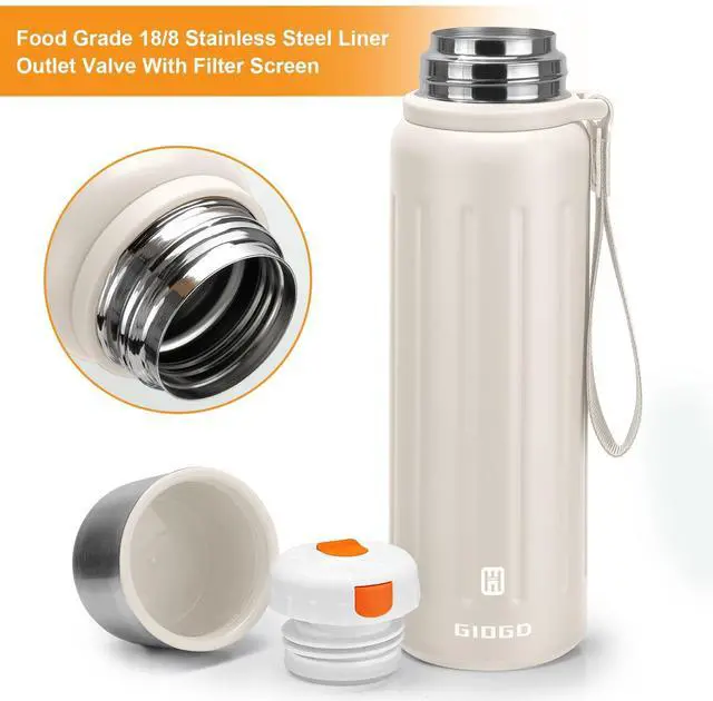 Alt view image 3 of 7 - Vacuum Insulated Bottles with Cup 800ml/27oz Stainless Steel Hot Thermo Bottles for Cold and Hot Drinks Water Coffee Thermo with Cup (White,800ml)