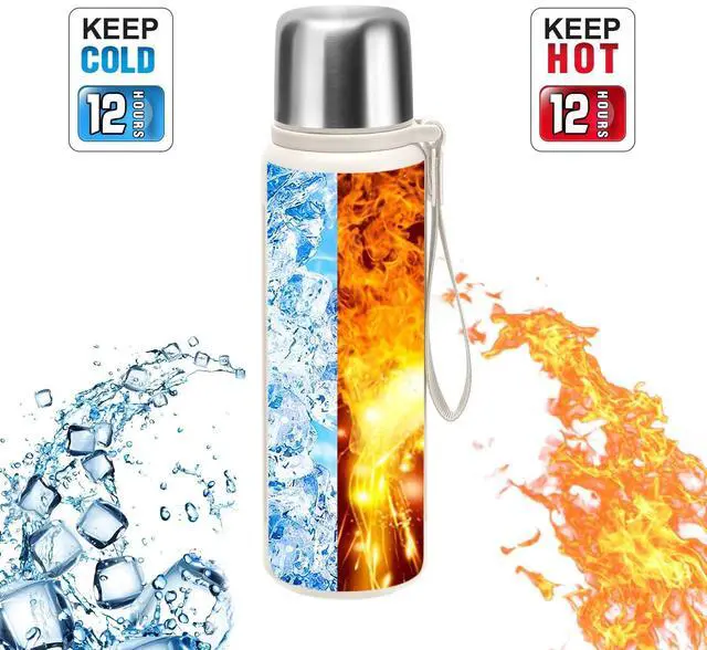 Alt view image 4 of 7 - Vacuum Insulated Bottles with Cup 800ml/27oz Stainless Steel Hot Thermo Bottles for Cold and Hot Drinks Water Coffee Thermo with Cup (White,800ml)
