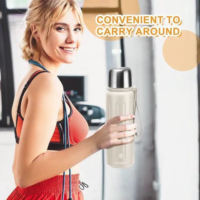 Alt view image 7 of 7 - Vacuum Insulated Bottles with Cup 800ml/27oz Stainless Steel Hot Thermo Bottles for Cold and Hot Drinks Water Coffee Thermo with Cup (White,800ml)