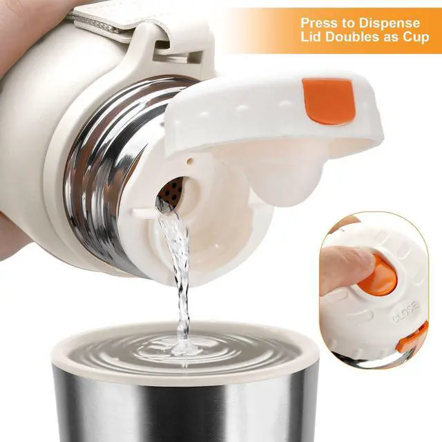 Alt view image 5 of 7 - Vacuum Insulated Bottles with Cup 800ml/27oz Stainless Steel Hot Thermo Bottles for Cold and Hot Drinks Water Coffee Thermo with Cup (White,800ml)