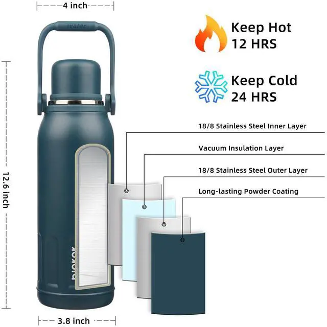 Alt view image 2 of 6 - Insulated 50oz Thermal Water Bottle BPA Free With Lid and Carry Handle Stainless Steel Water Bottles for Outdoor Sports,Navy Blue