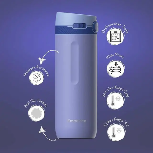 Alt view image 4 of 7 - 20 oz Vacuum Insulated Bottles - Double Wall Coffee Thermal for Travelers & Campers, Keeps Drinks Hot 18H, Cold 24H, Leak-Free, BPA-Free, Food-Grade Stainless Steel (Steel Blue)