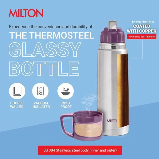 Alt view image 3 of 6 - for Hot Drinks 1000 ml (34 oz), 24 Hours Hot and Cold, Stainless Steel Water Bottle, Double Walled Vacuum Insulated Flask for Hot Coffee, Thermosteel, Leak Proof, Glassy, Purple