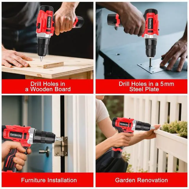 Alt view image 2 of 7 - Cordless Power Drill Set: 12V Electric Drill with Battery and Charger, 34pcs Acessories, 3/8"Keyless Chuck, 2 Variable Speed, 24+1 Position, Compact Drill Driver Kit for Home & DIY Project