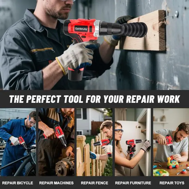 Alt view image 3 of 7 - Cordless Power Drill Set: 12V Electric Drill with Battery and Charger, 34pcs Acessories, 3/8"Keyless Chuck, 2 Variable Speed, 24+1 Position, Compact Drill Driver Kit for Home & DIY Project